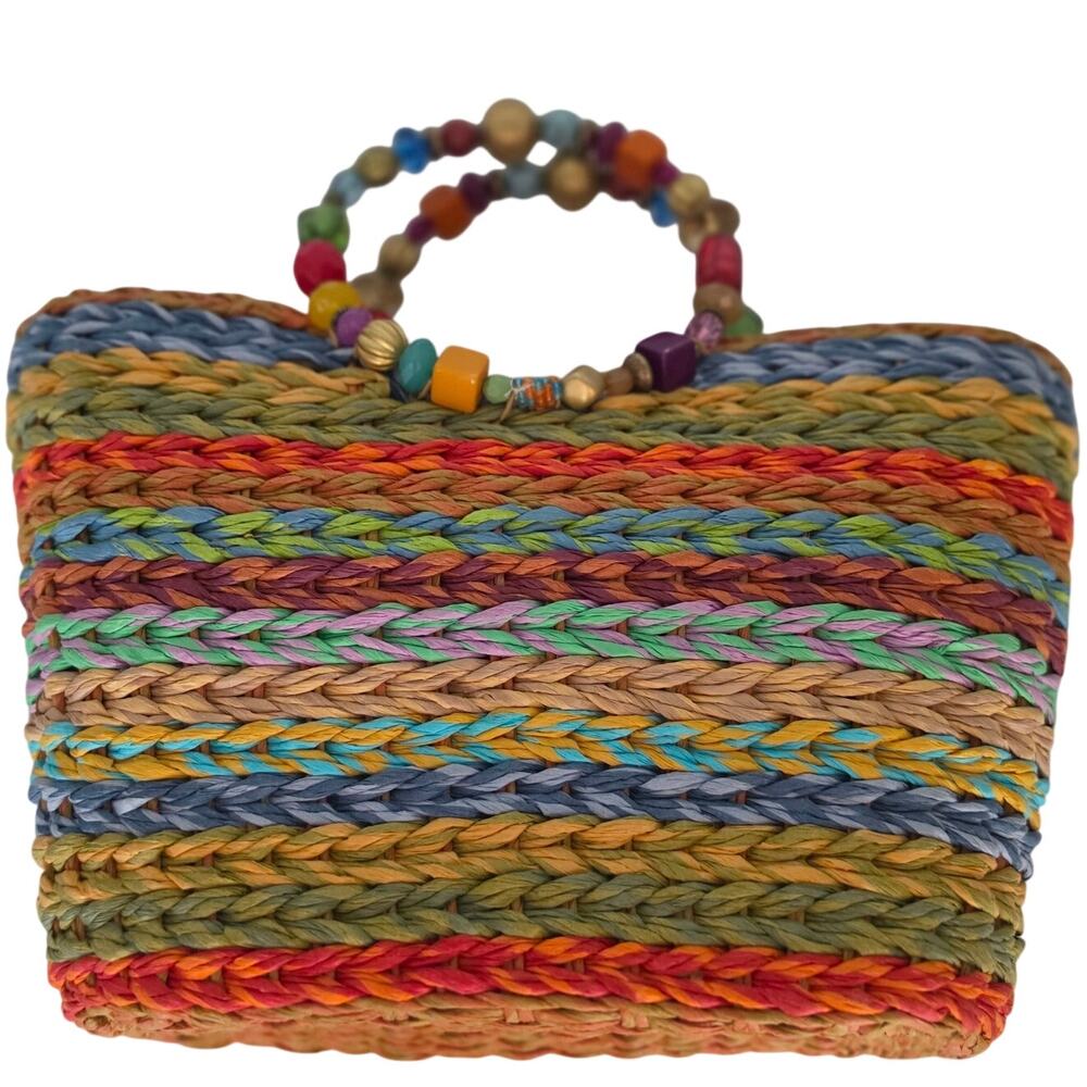 Cappeli Straworld Multicolor Woven Straw Beaded Handle Tote - Picture 2 of 13